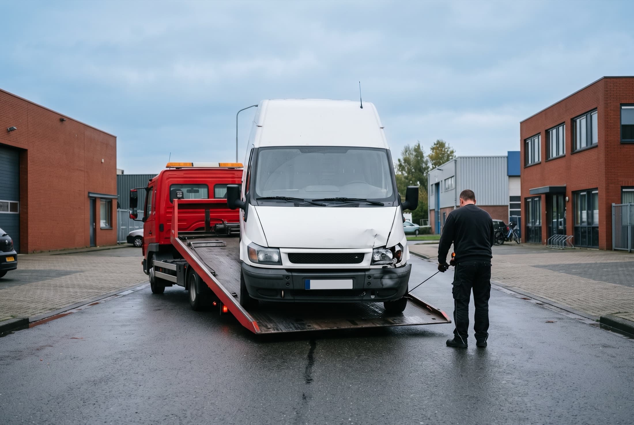 Een bestelbus op een oprijwagen